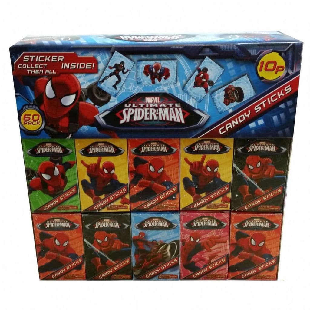 Spiderman Marvel Candy Sweet Sticks & Sticker 12 x Packs
